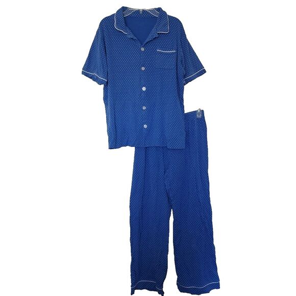 pjs sleepwear pajama set Blue Polka Dot Size XL Petite - Picture 1 of 16
